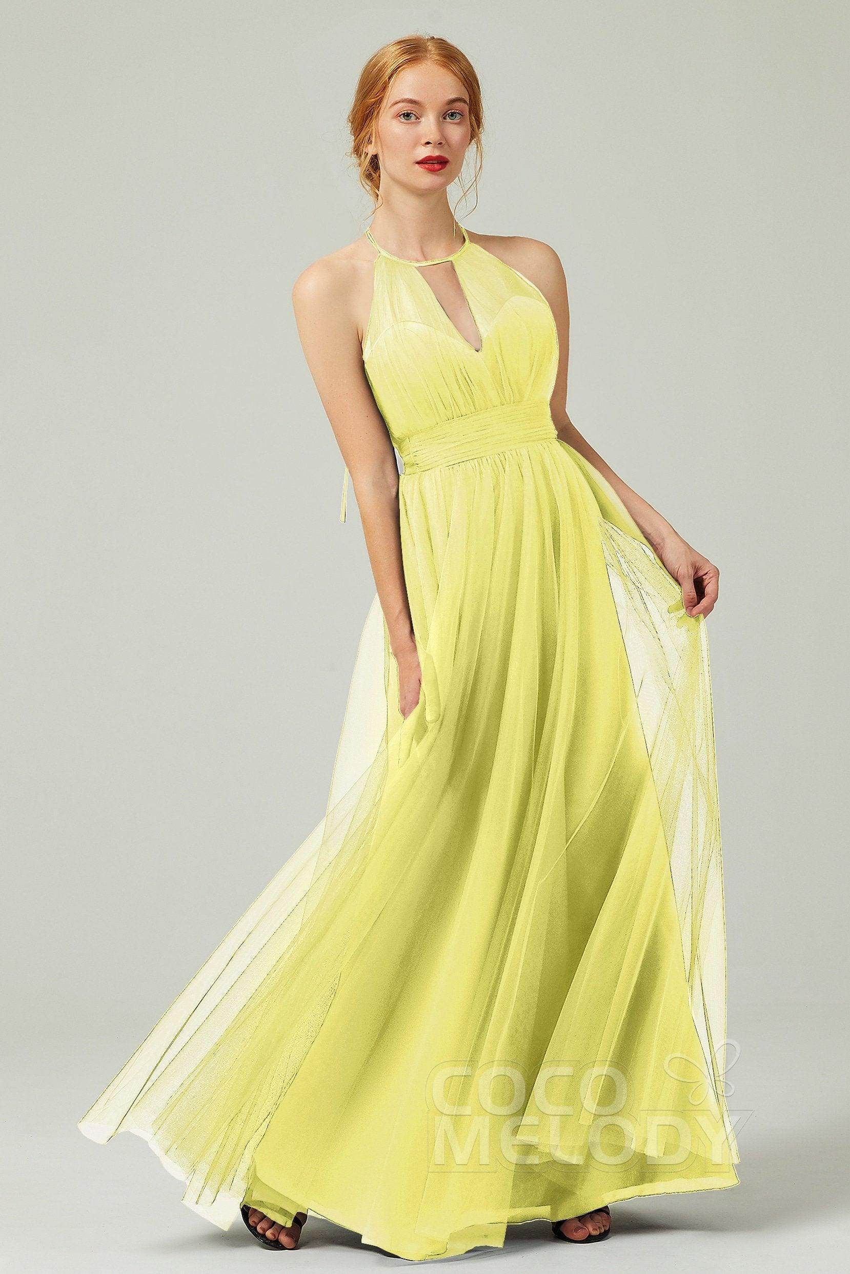 A-Line Floor Length Tulle Bridesmaid Dress CB0334PS - COCOMELODY